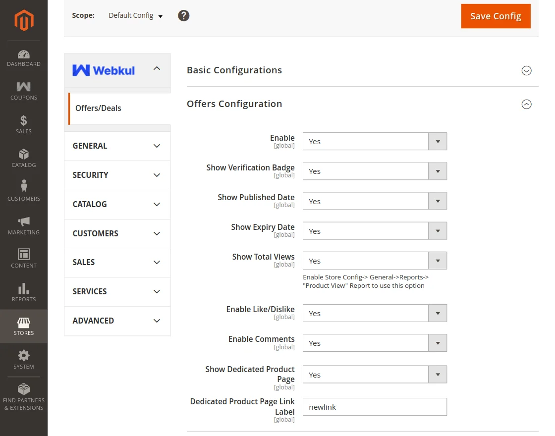 offers configuration