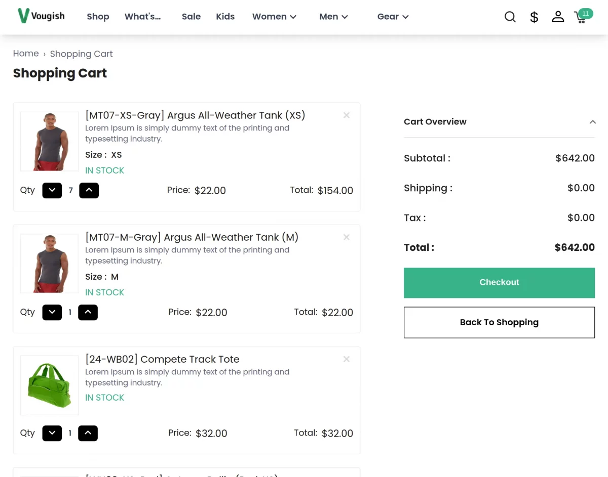 shopping cart checkout
