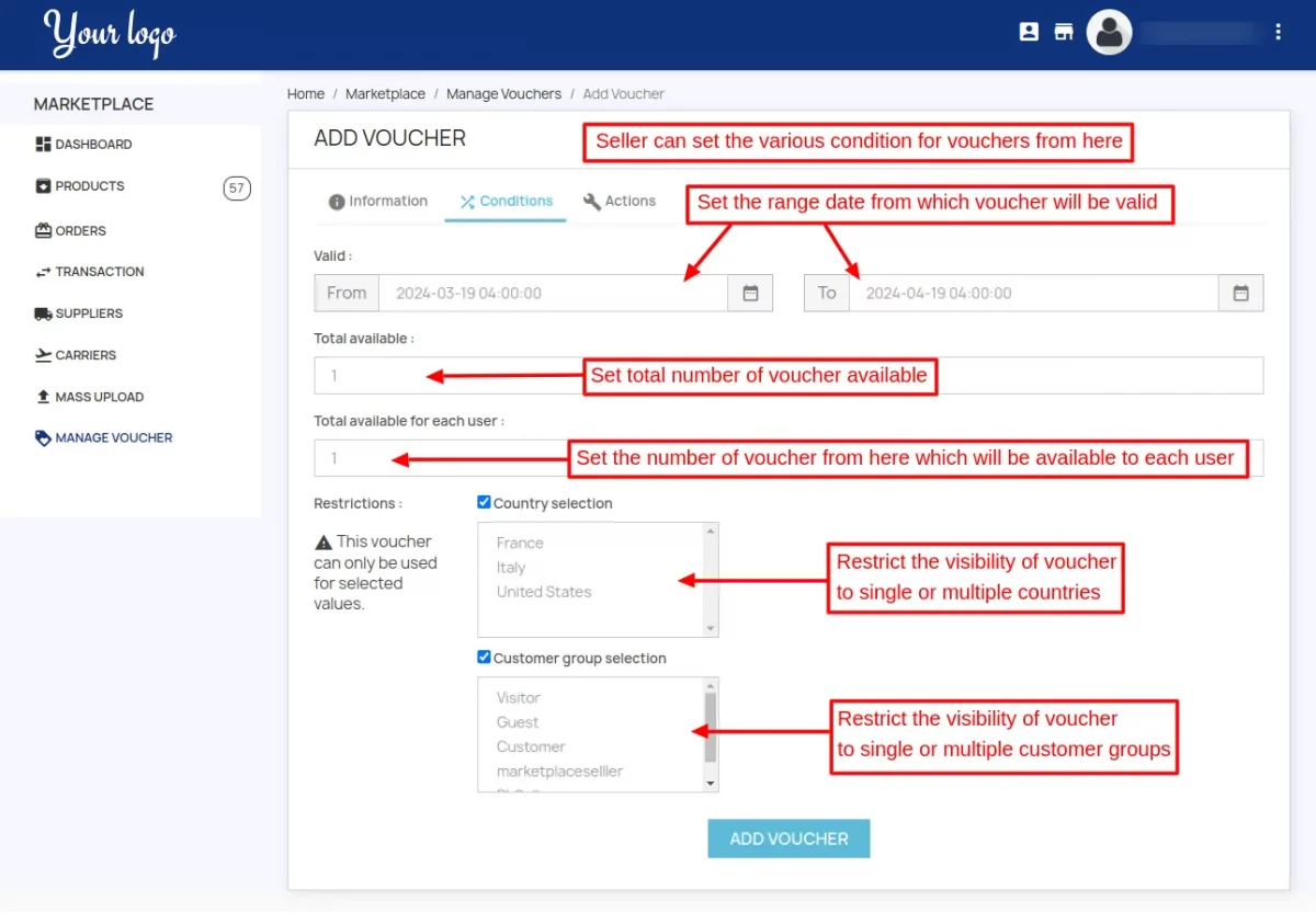 Add new voucher configuration (condition)