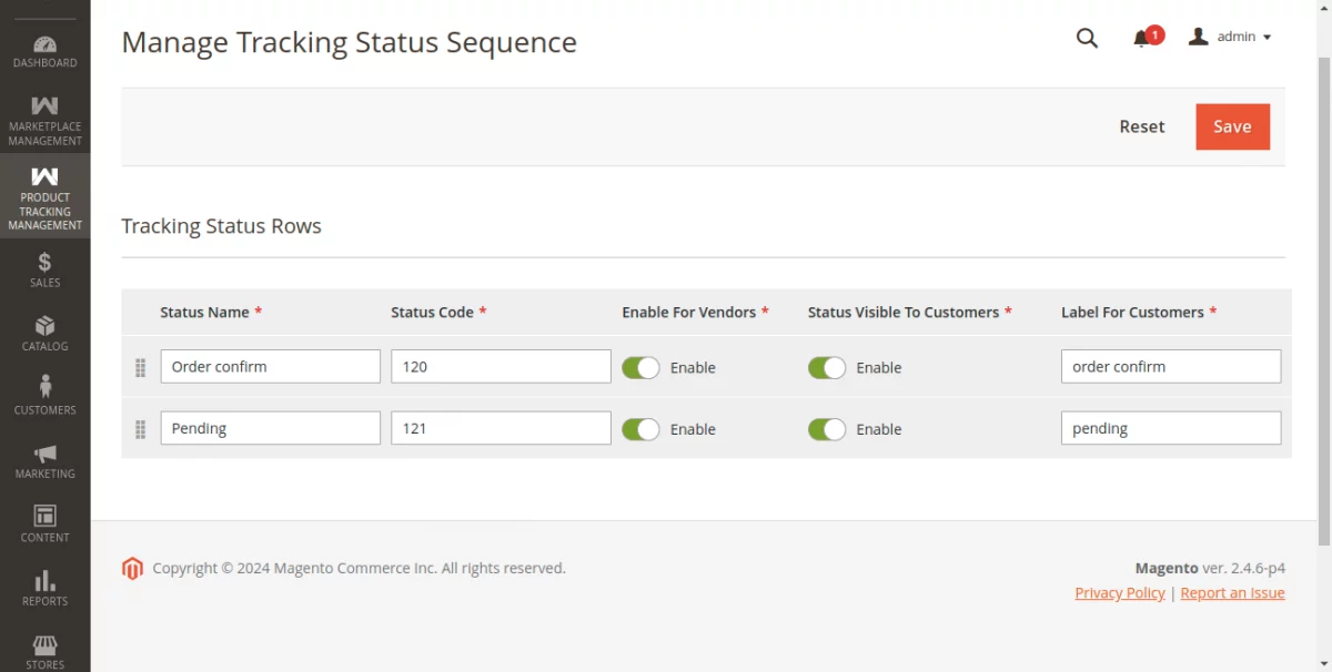 manage Product Tracking Status 