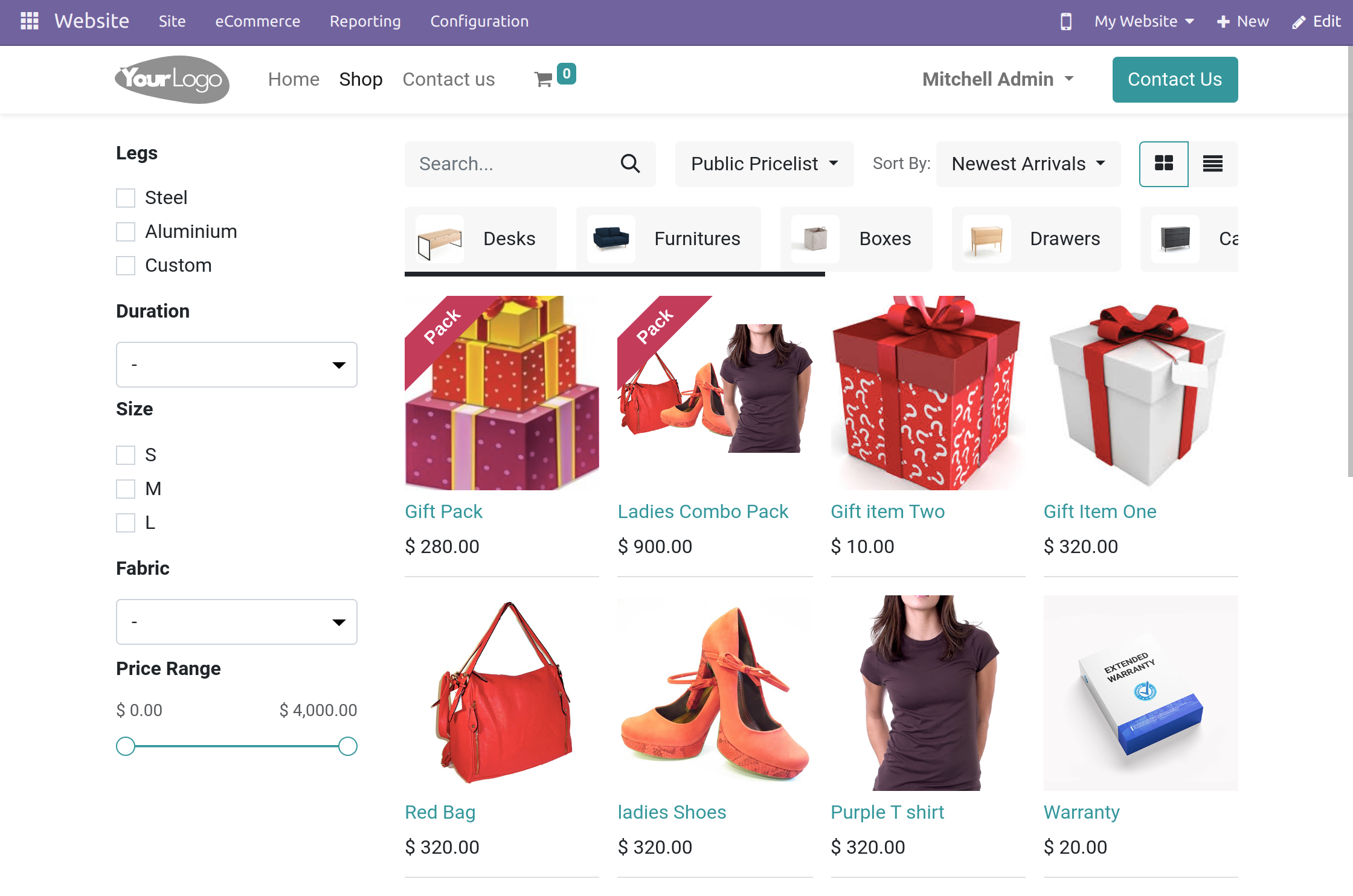 product pack on shop page