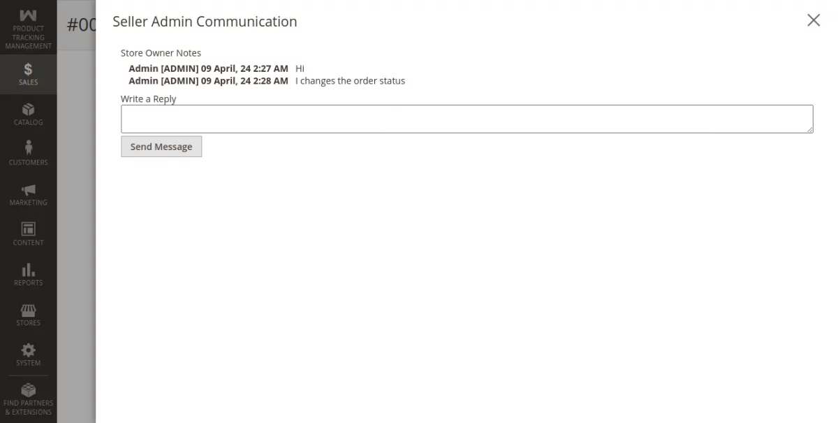 chat between admin and seller