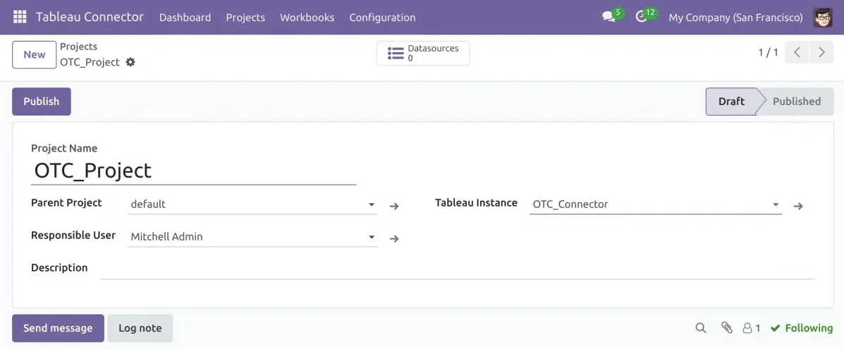 Odoo Tableau Connector  configure new project