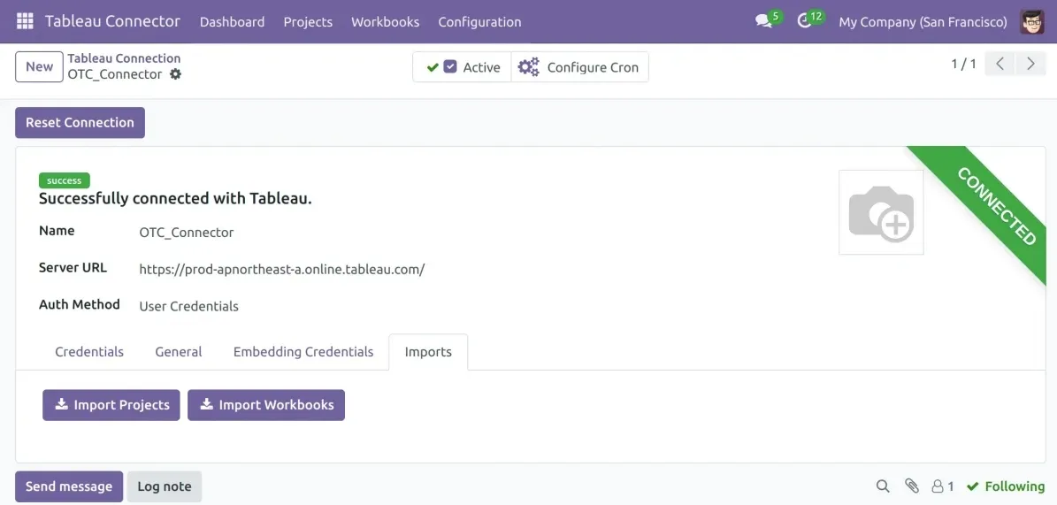 Import option in odoo tableau connector