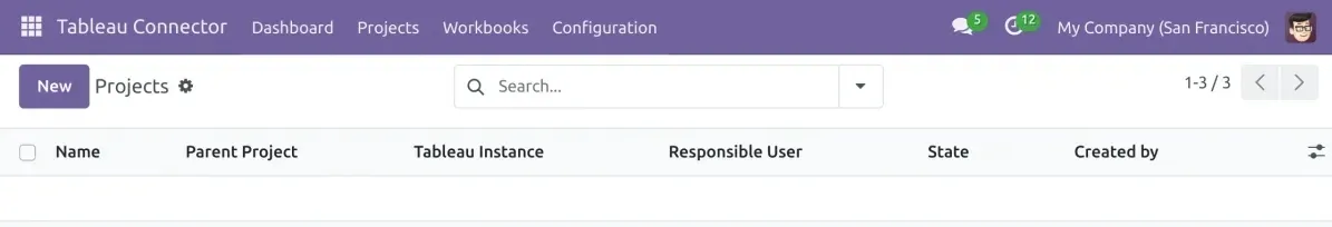 Odoo Tableau Connector  new project 