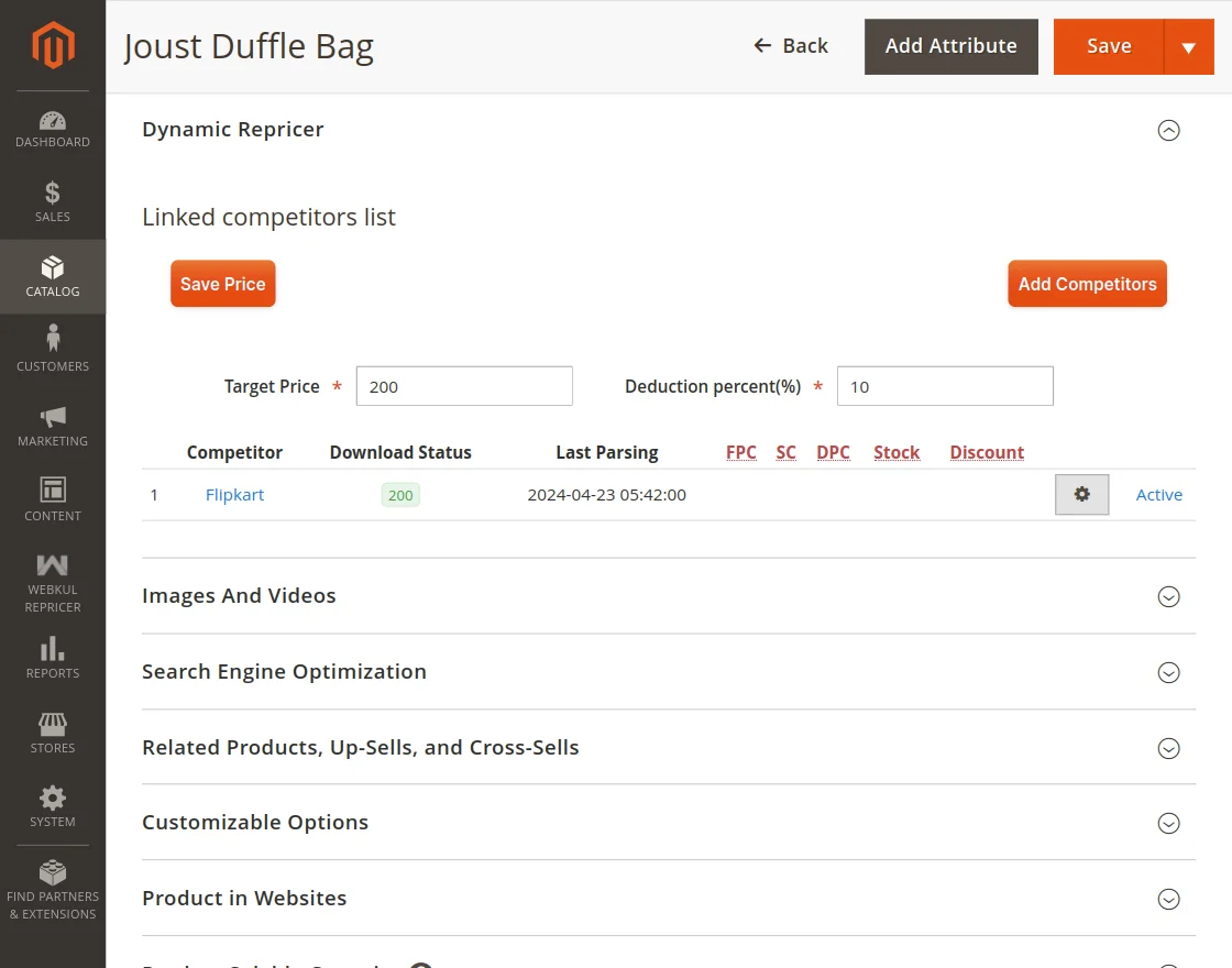 magento 2 product repricer comparison price rule