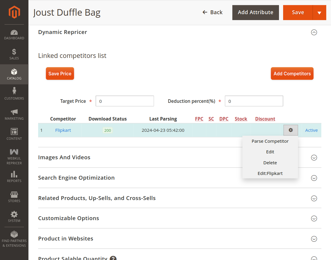 magento 2 product repricer parse competitor