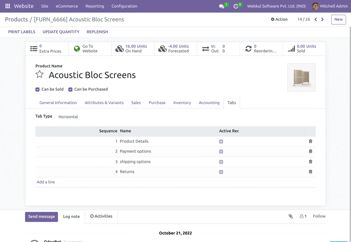 various custom product tabs