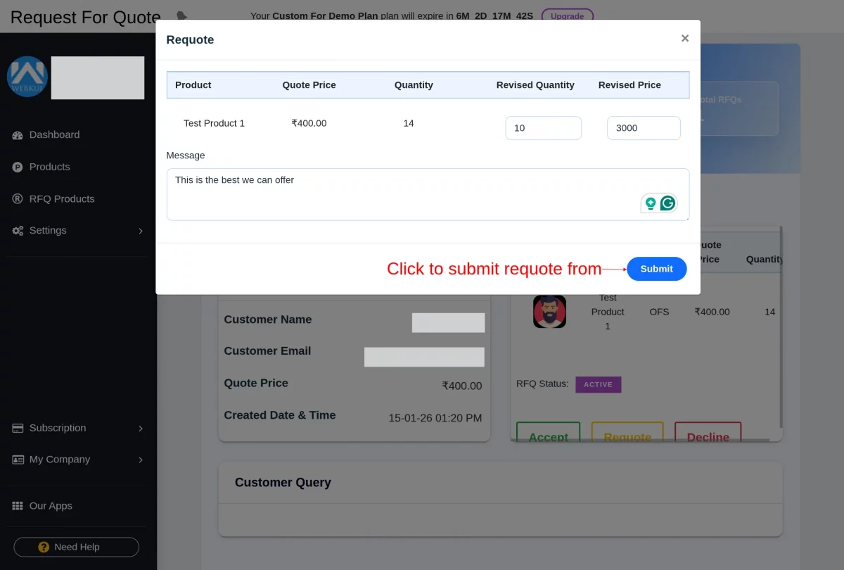 submit requote form