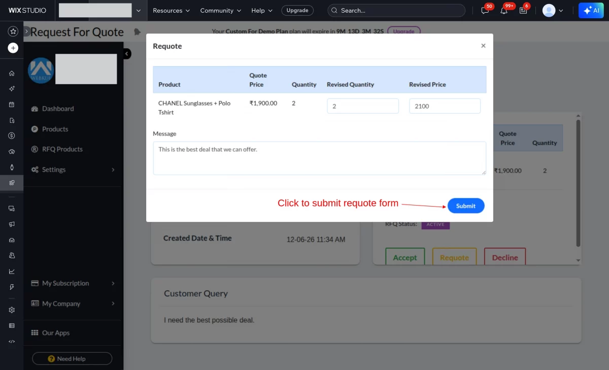 submit requote form