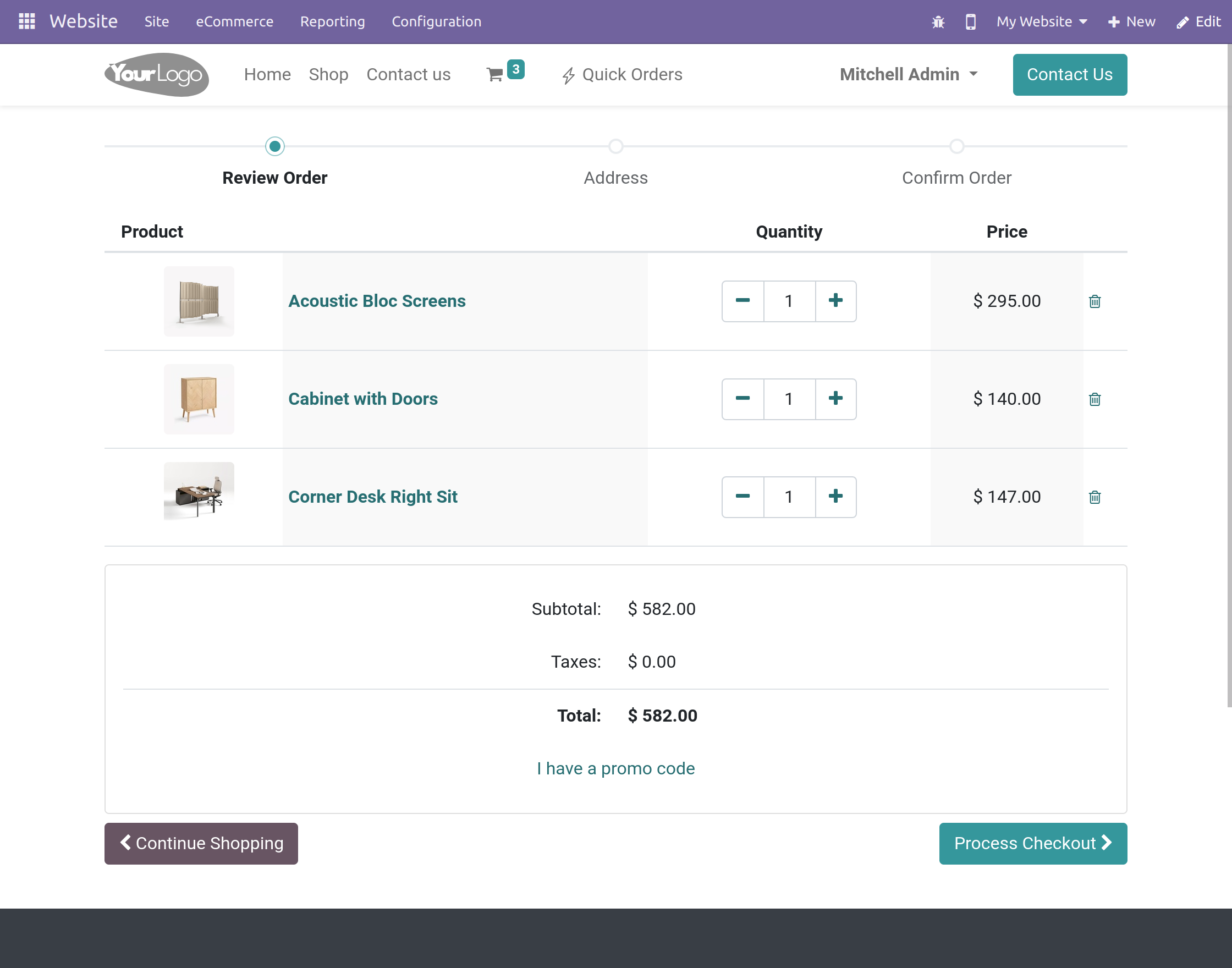 process checkout of the quick order created.