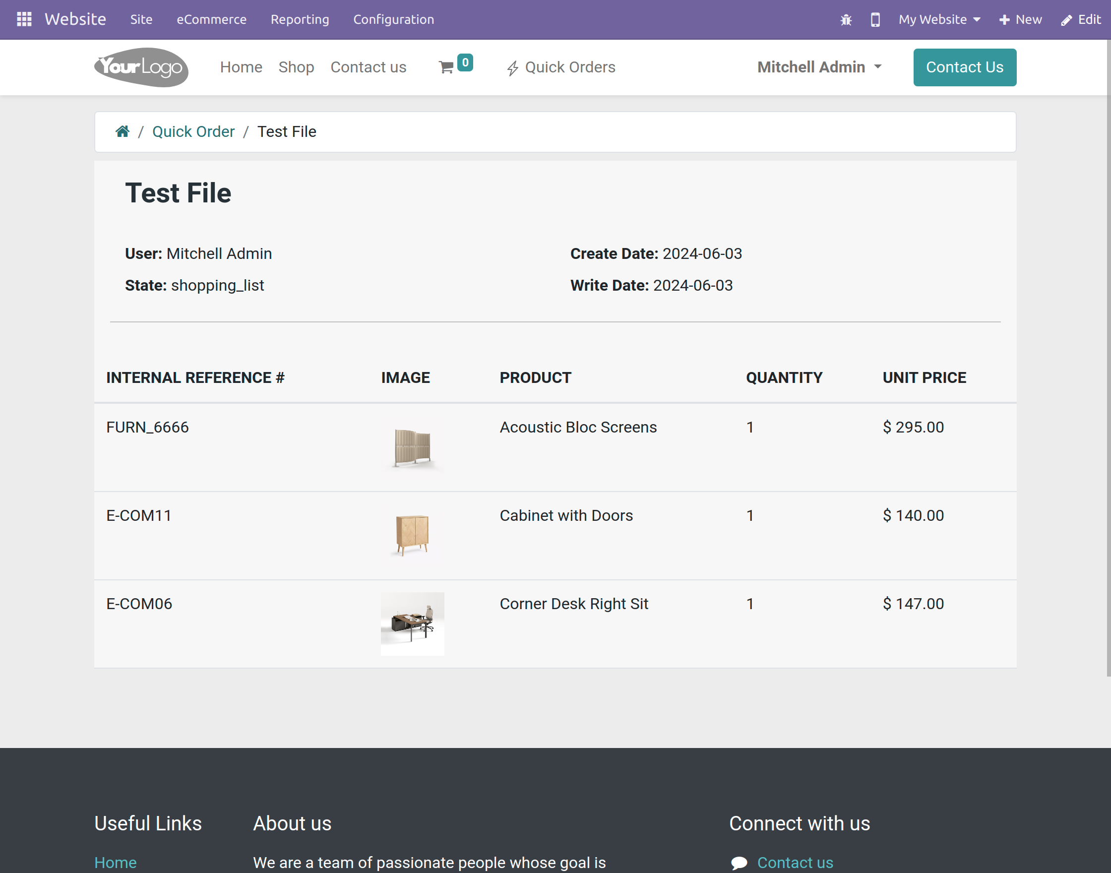 products can be viewed from the quick order line