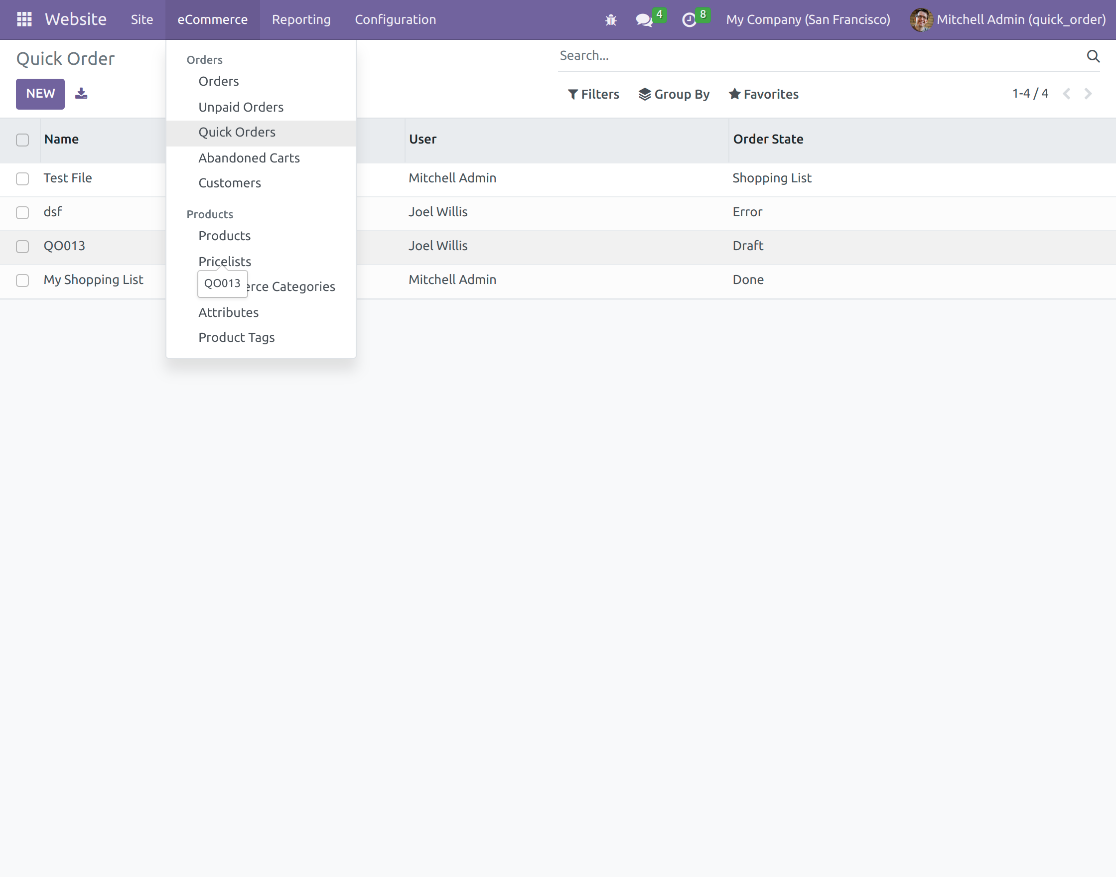 quick orders on the backend.