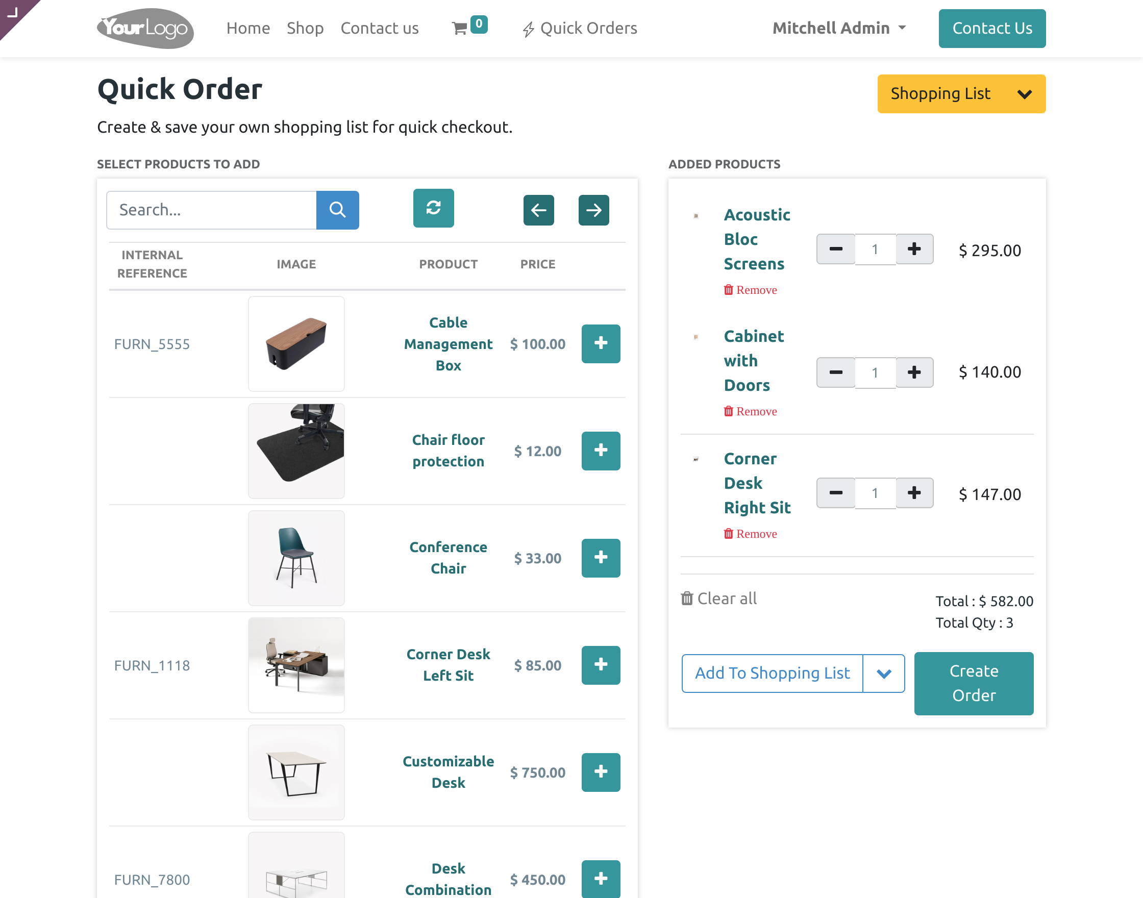 add the products to the quick order list.