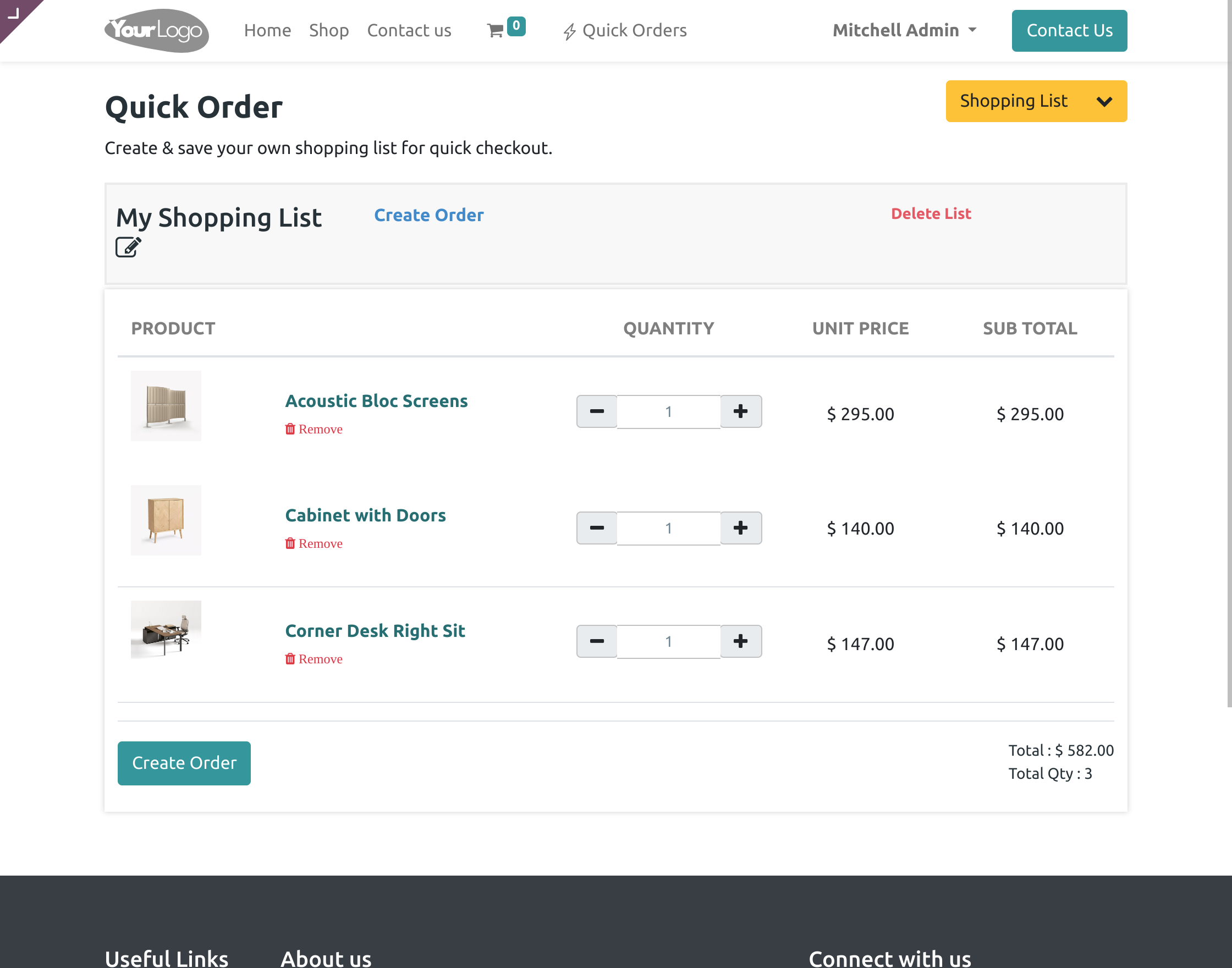 create order and delete list