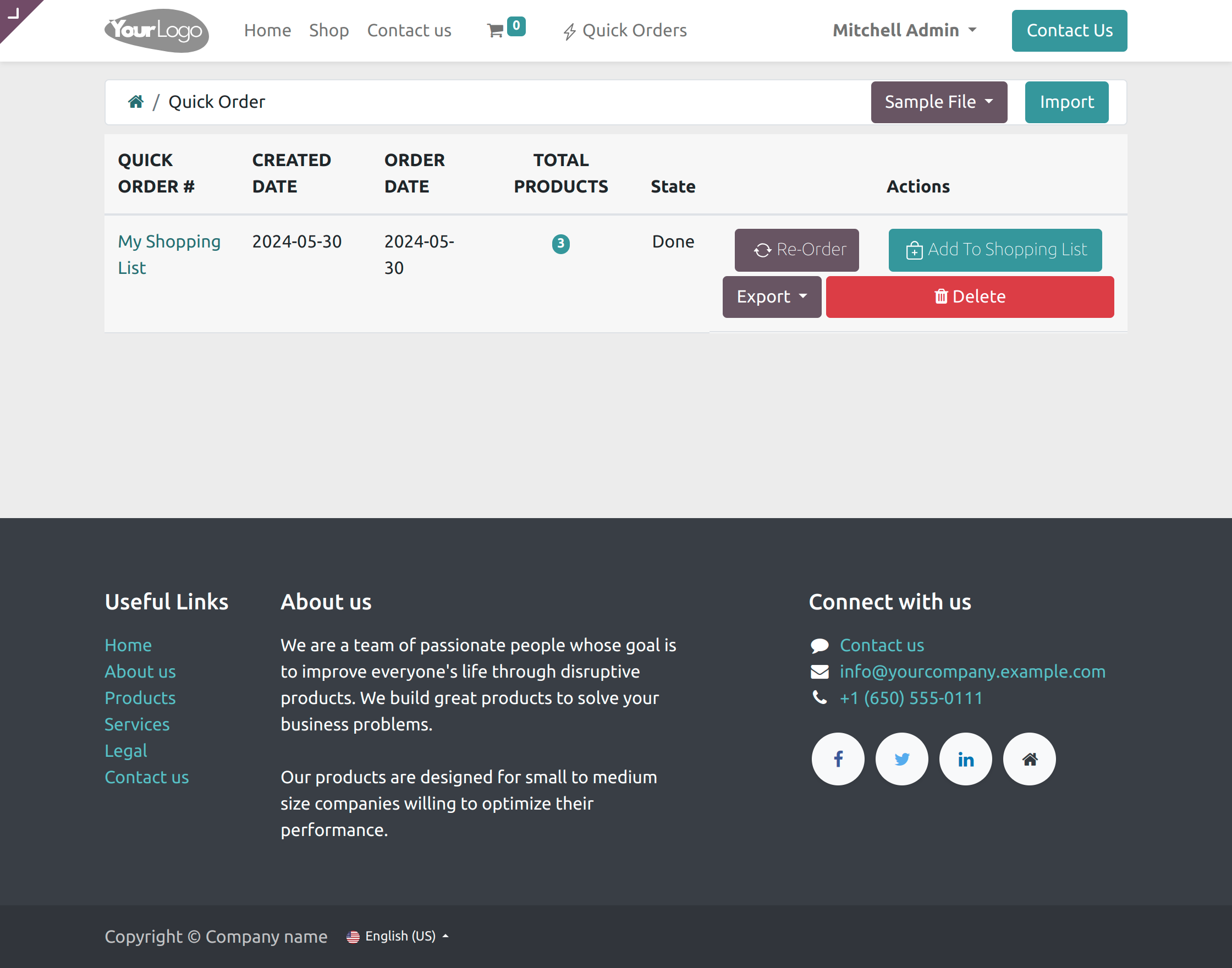 select the re-order button 