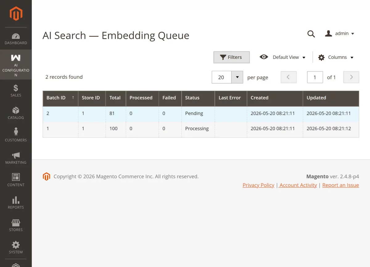 Magento 2 Semantic Search embeddingqueue
