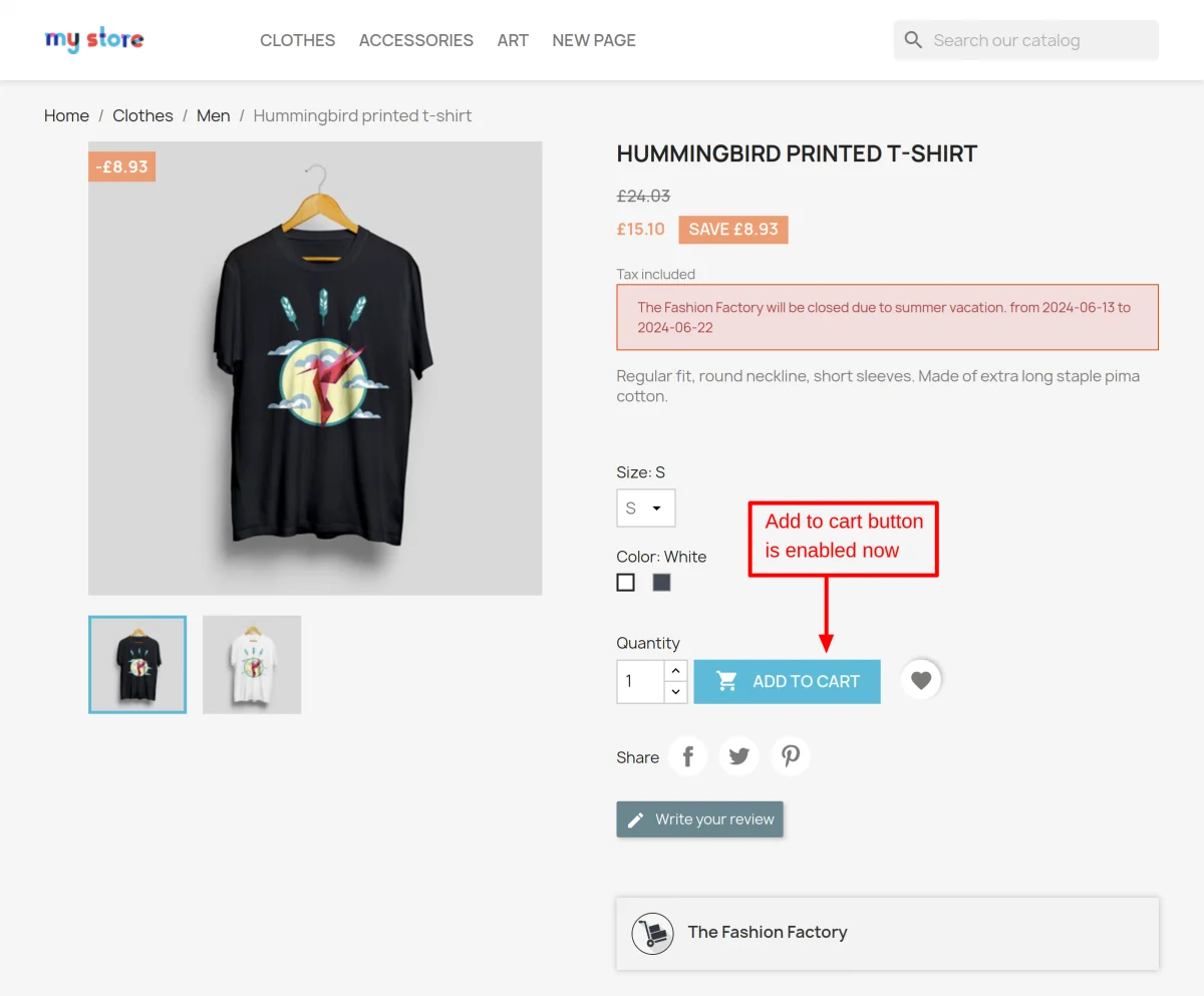 enabled add to cart button