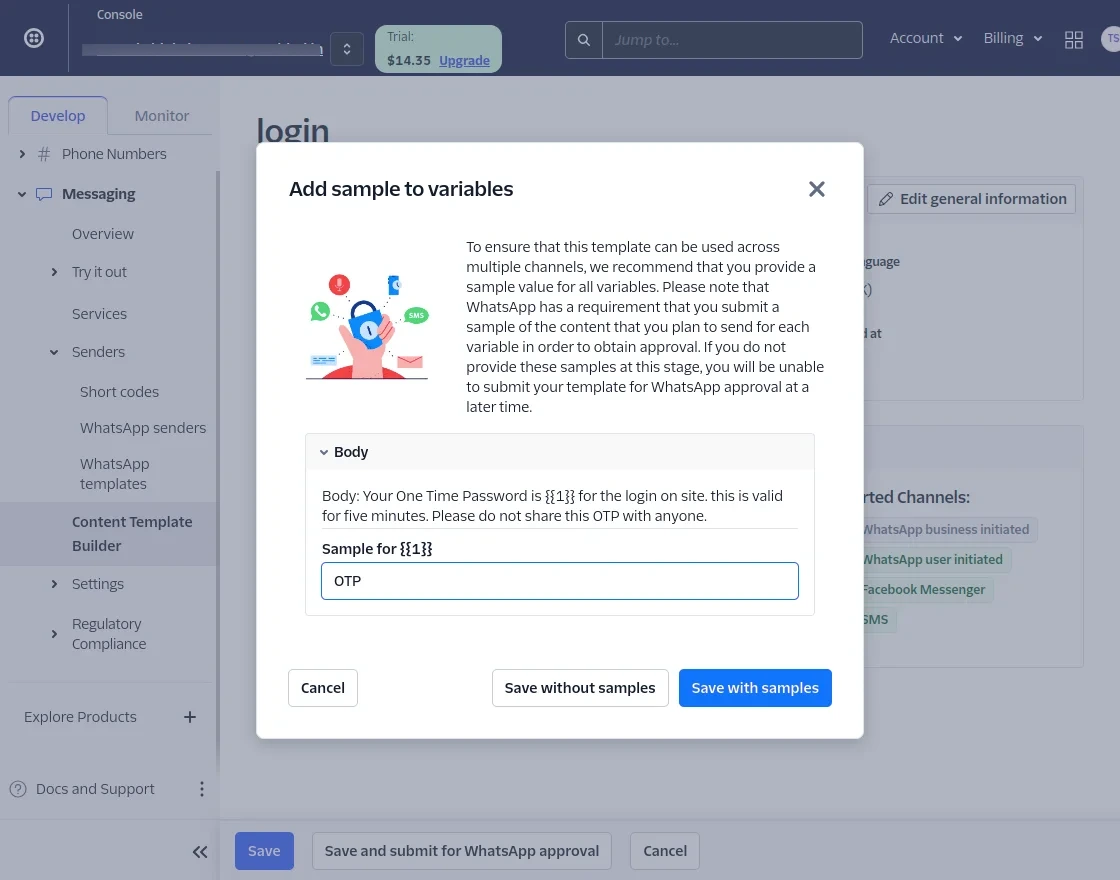 Twilio content template