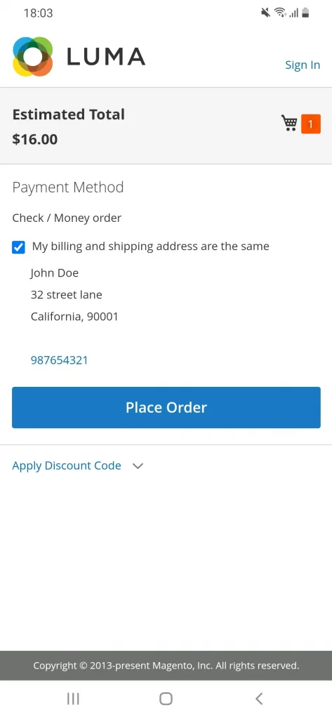 magento 2 scan and go payment page