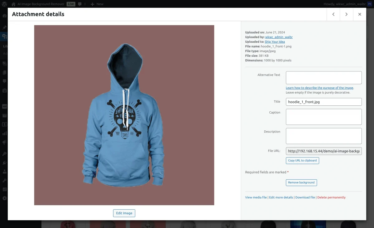 removed background with the color