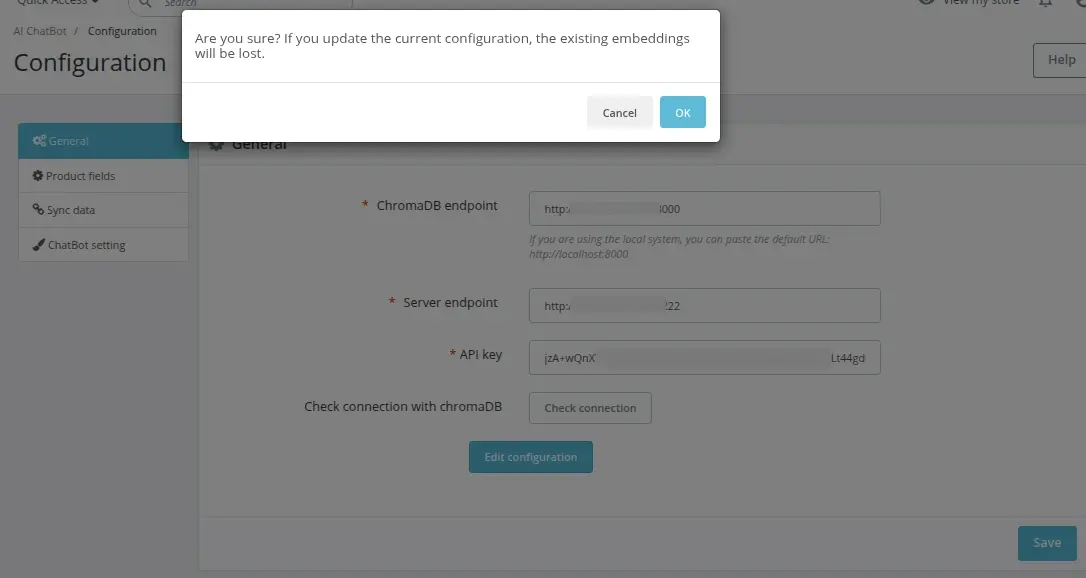update configuration popup