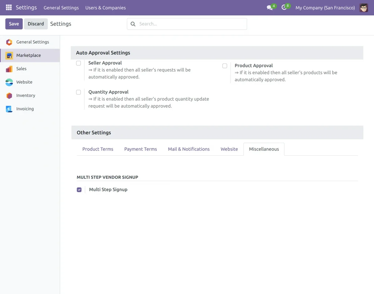Settings> Marketplace> Miscellaneous