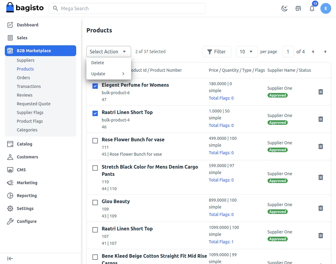 select action laravel b2b