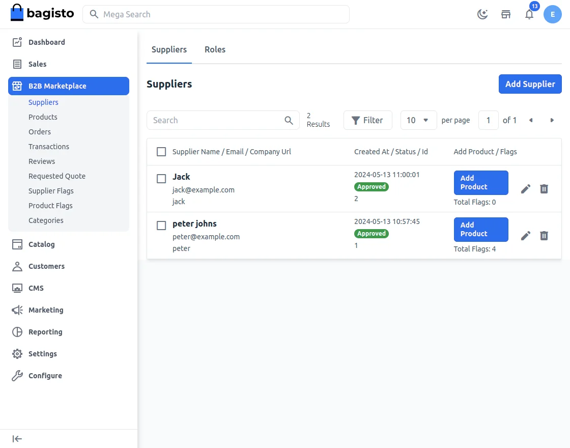 Laravel b2b mp supplier list