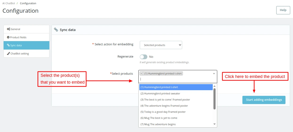 select products to embedd