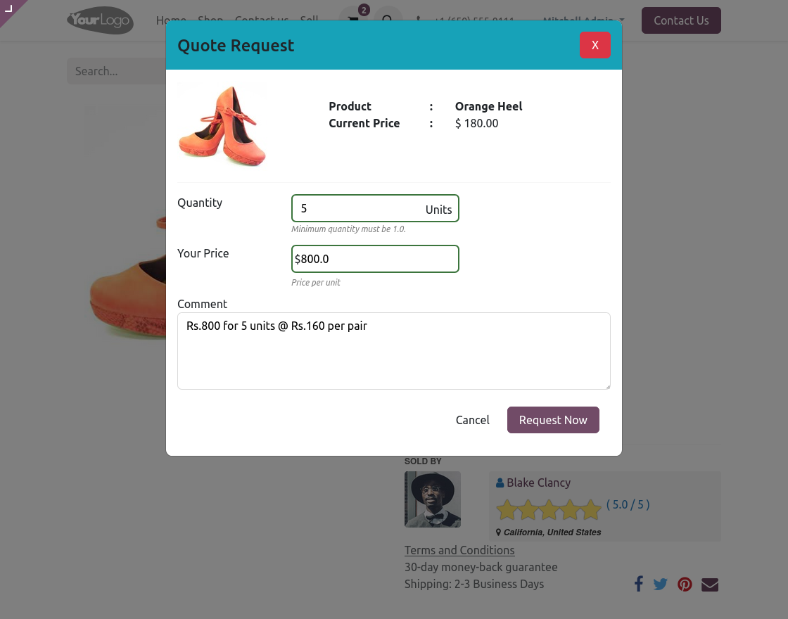 Specify quantity and price.