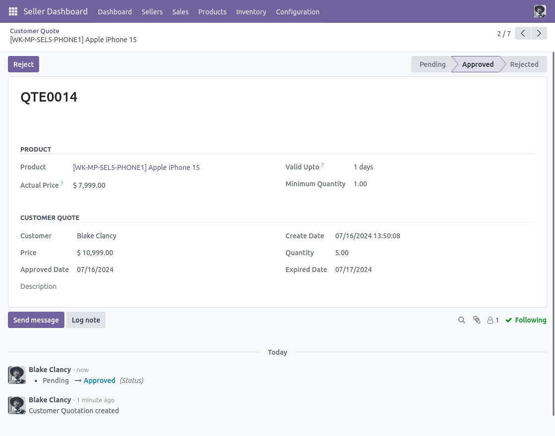 Quote records and status