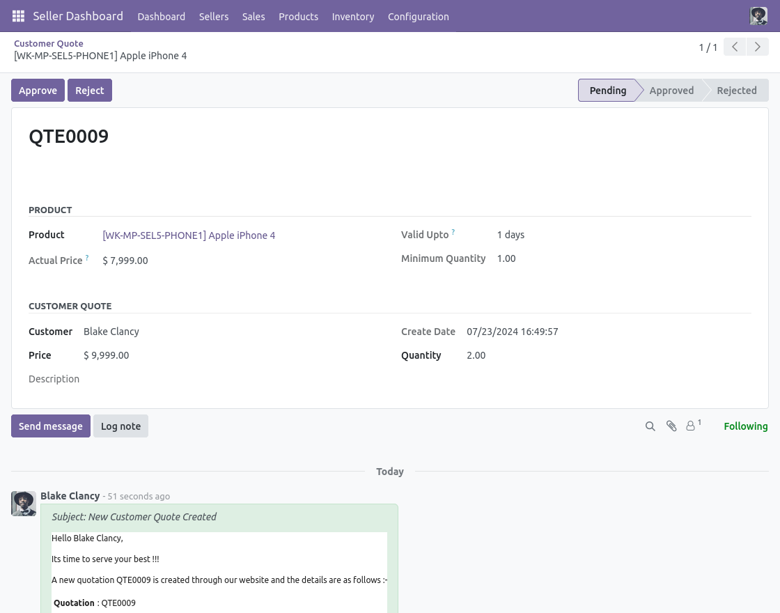 Approve or Reject Quote