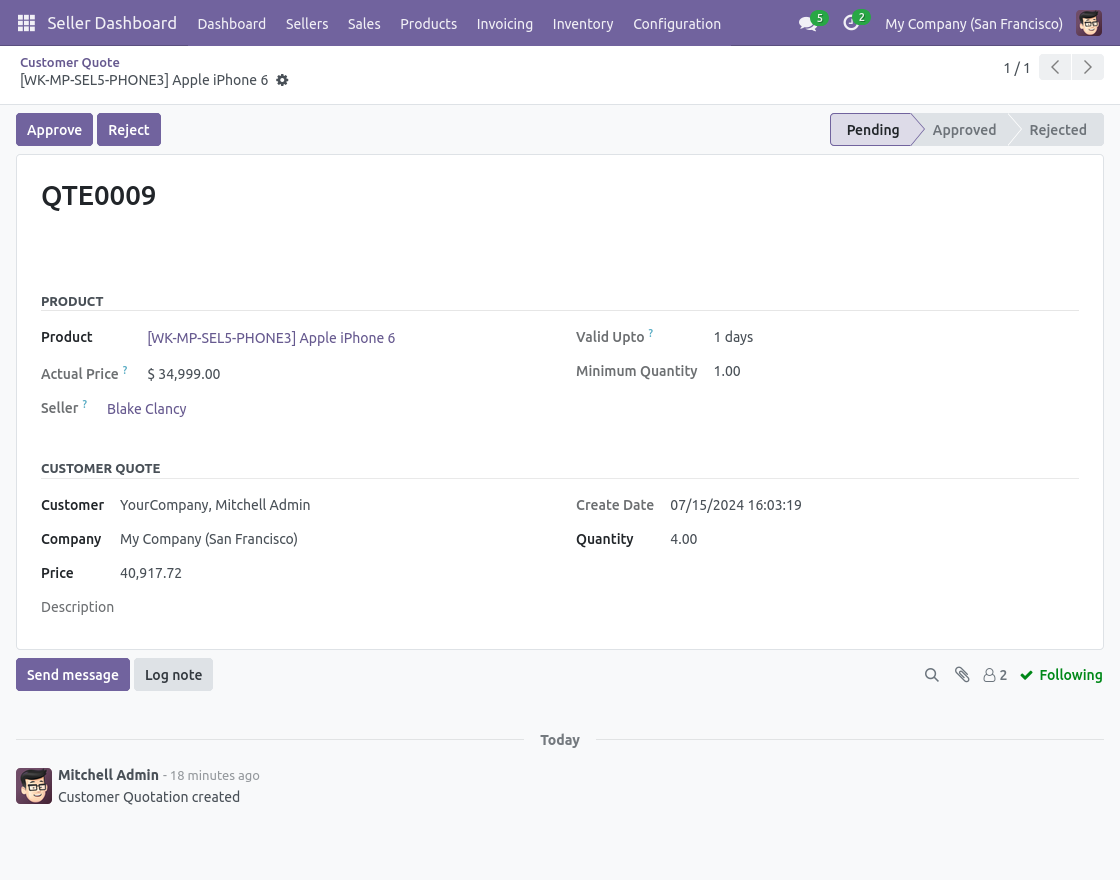 Approve or Reject Quote.
