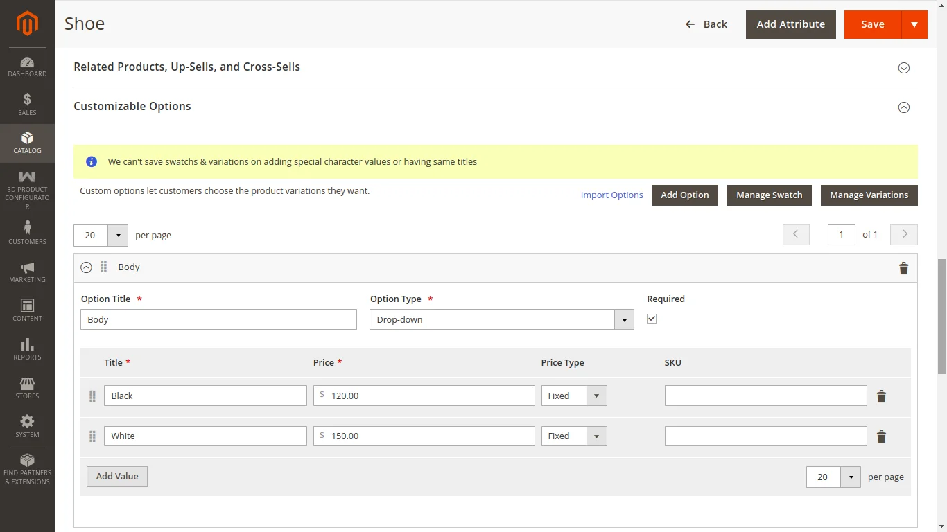 customizable options