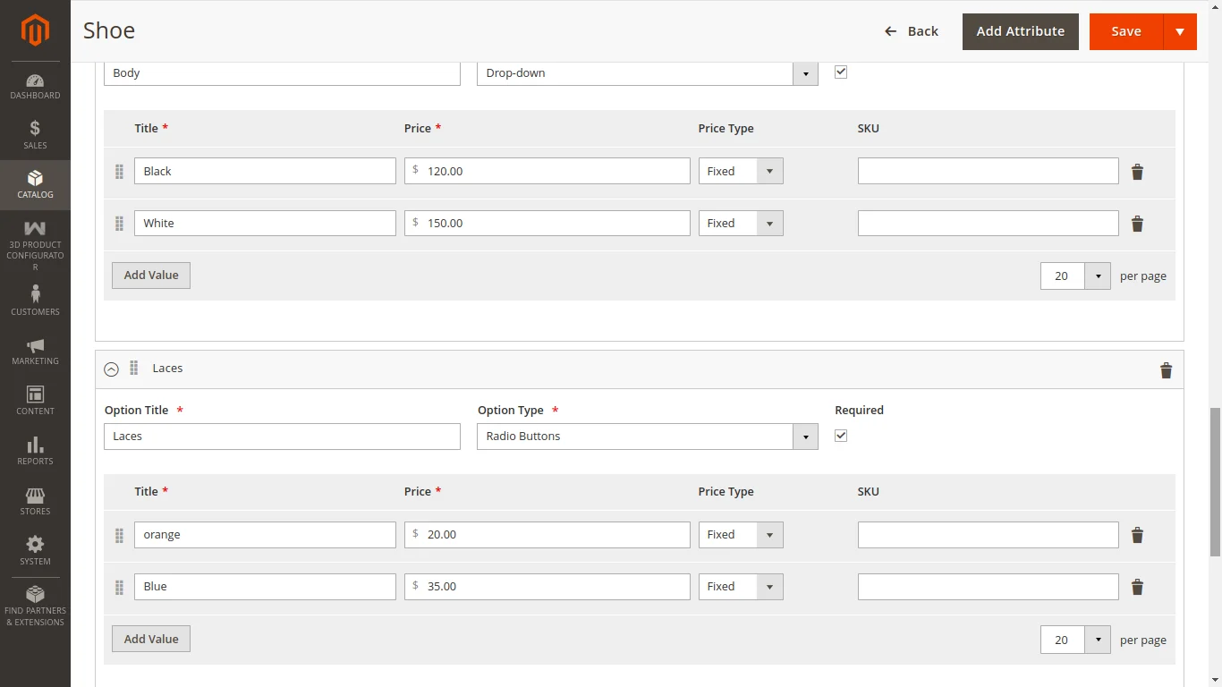 customizable options