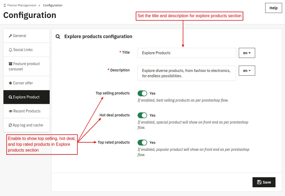Explore Products Configuration