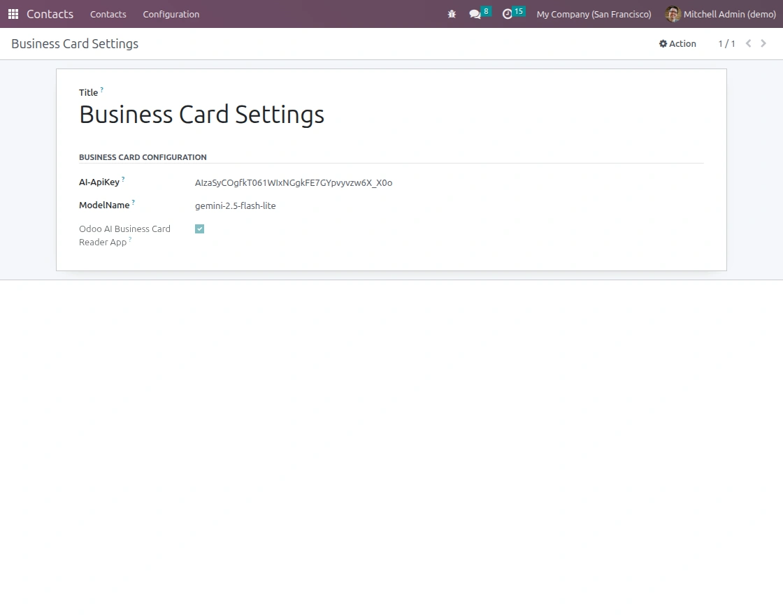 Business Card Configuration