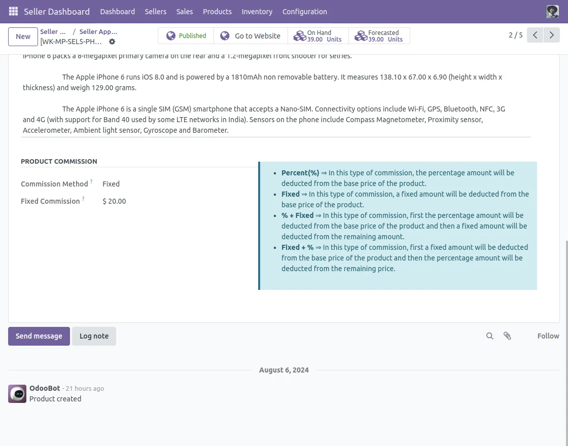 commission set on a product