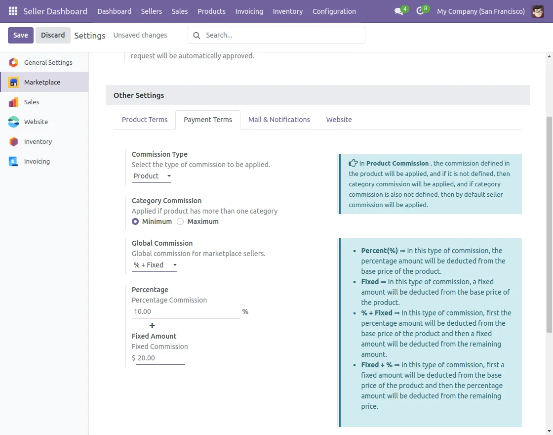 commission type as 'Product' 