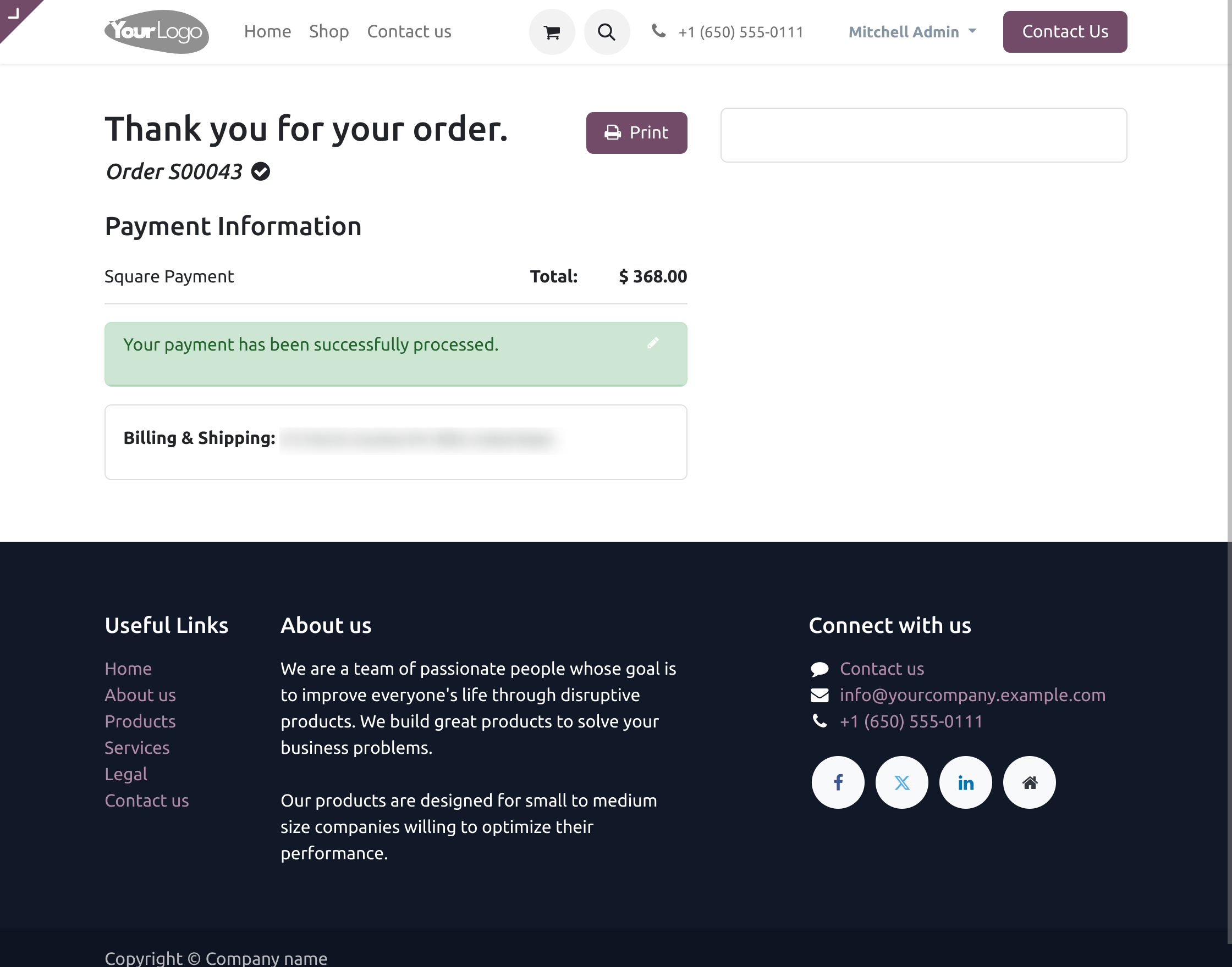 your payment has been successfully processed
