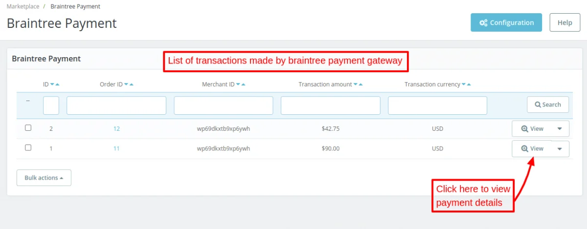 list of braintree transactions