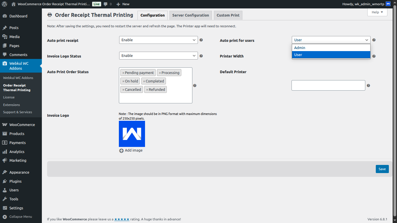 thermal-order-printer-configuration