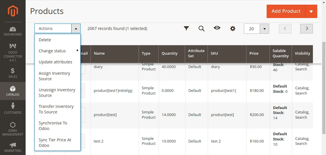 automatically synced to Odoo