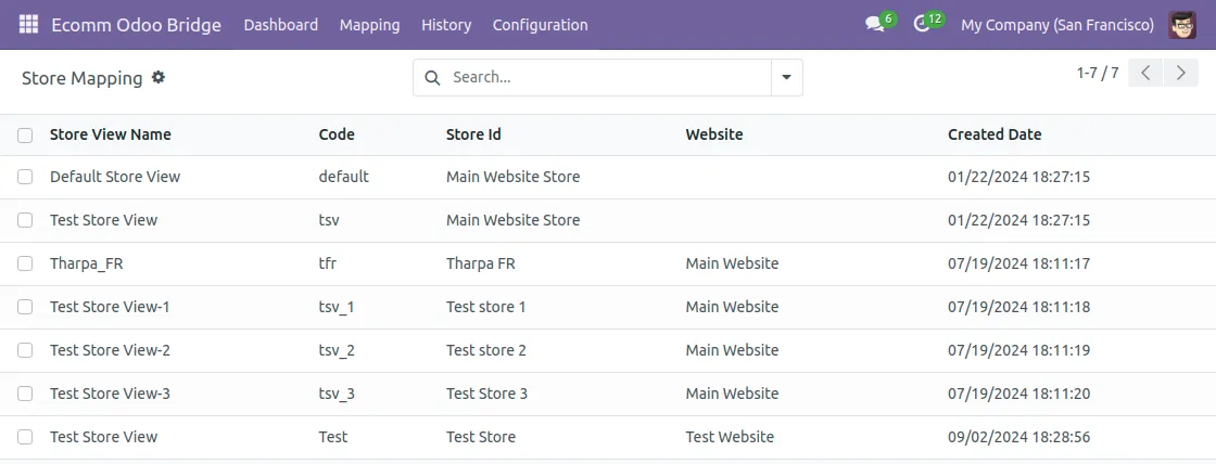 Ecom Odoo Bridge >> Configuration>>Magento stores.