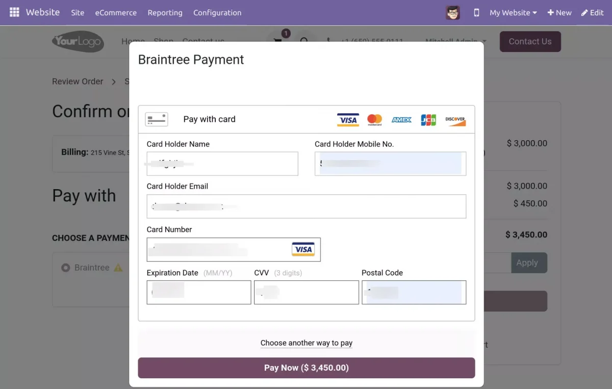 payment through Braintree for their purchase.