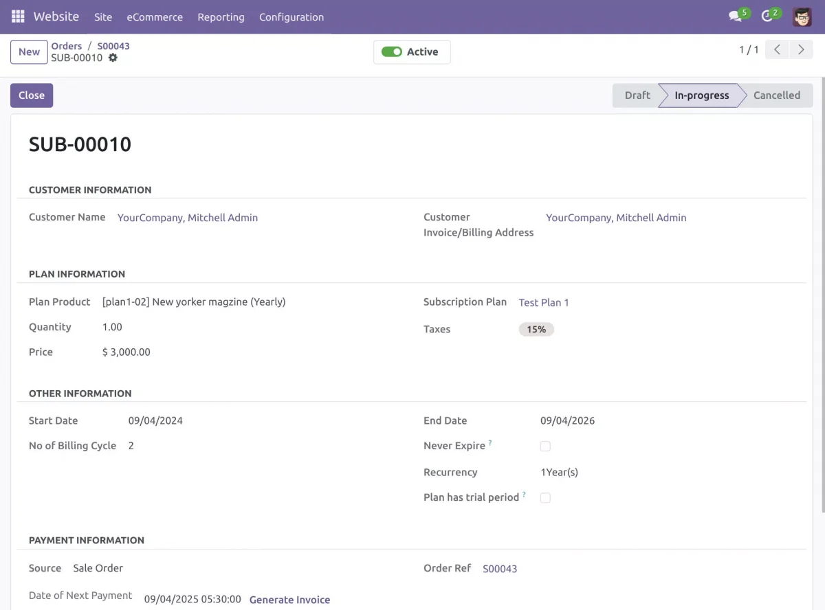 subscription details