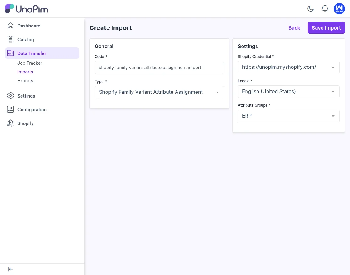 family variant attribute assignment import job