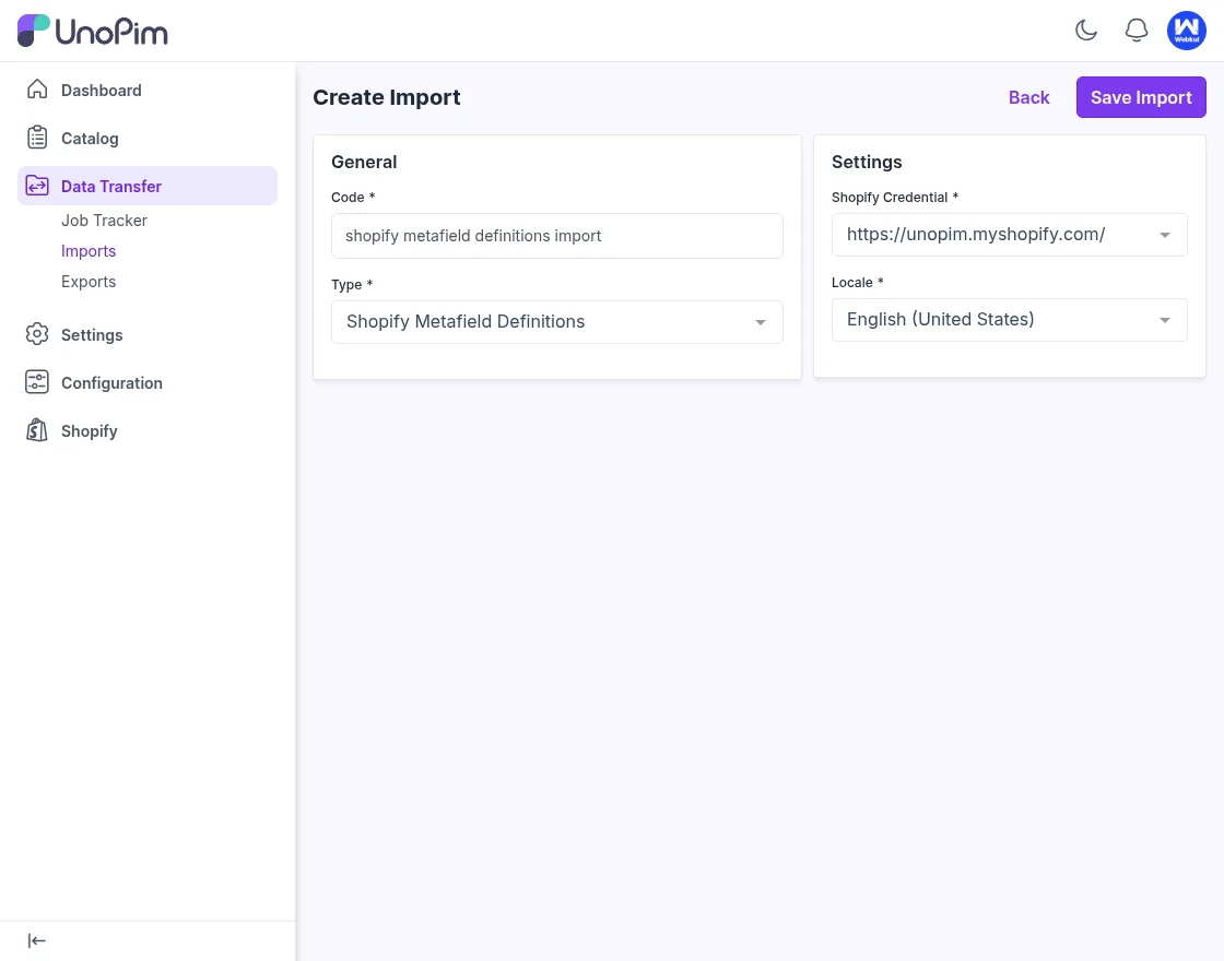 metafield definition import job