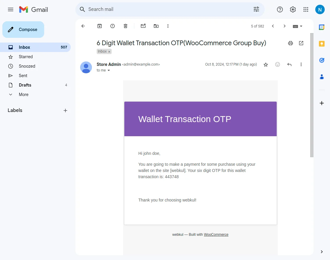 otp received on email